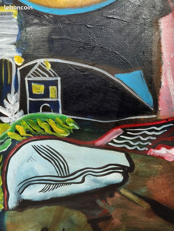 Tableau huile sur toile signé "Jaune Baume" de Claude Routier, 100 x 82 cm (image 3)