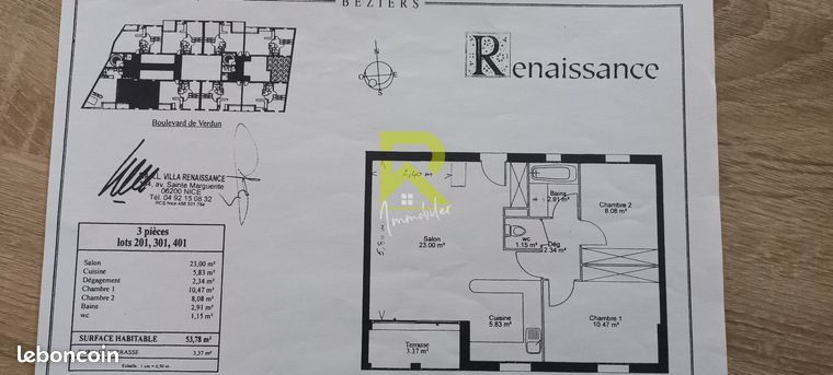 Appartement 3 pièces 53 m²