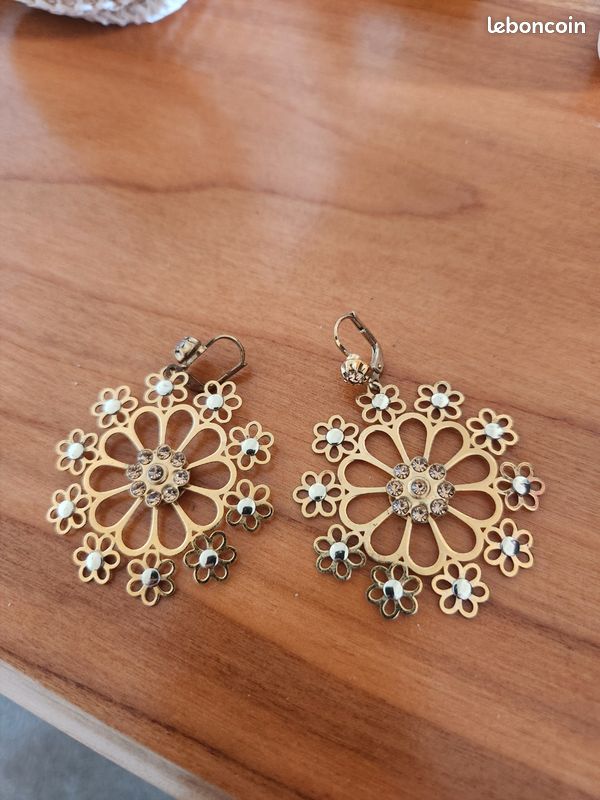Boucles D'oreilles à Clip Vintage 1980 - Plaqué Or Et Perles, Occasion !
