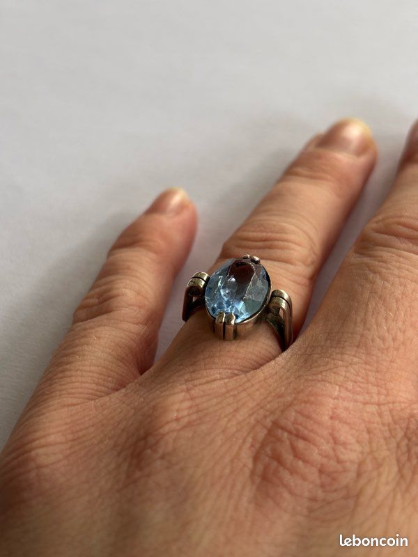 Bague Ancienne En Argent - Pierre Bleu-vert - Taille 48 - Poids 1,55 G - Neuf Avec Défauts