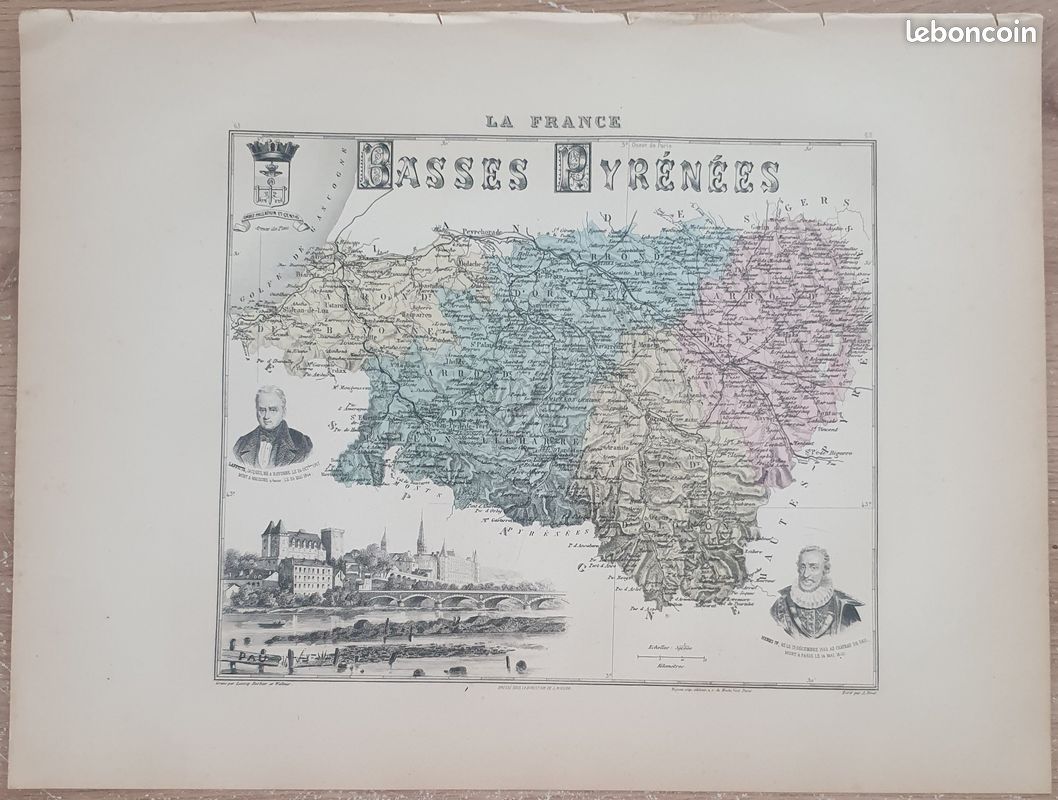 Ancienne carte "Basses Pyrénées" de 1900 (image 1)