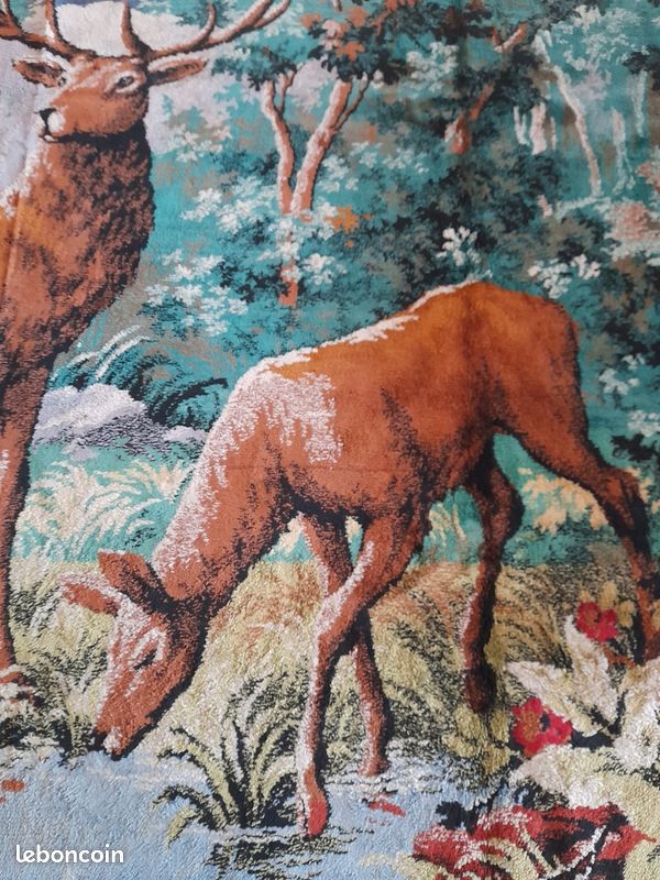 Tapisserie Murale Vintage En Laine - Motif Floral, Arbre, Château - Made In France