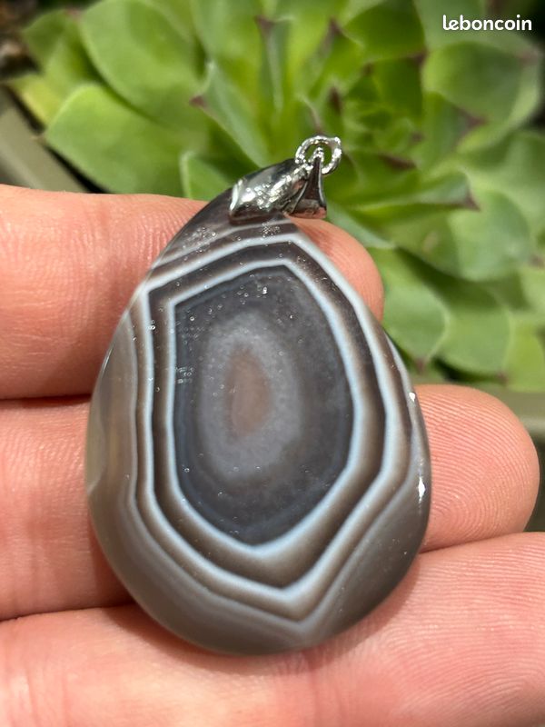 Bijou Pendentif Forme Goutte , Agate Botswana 80 carats / 16 Gr - 39 mm x 29 mm - Pierres naturelles (image 4)