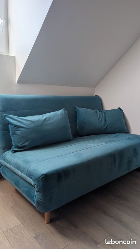Banquette convertible 2 places velours bleu pétrole – Très bon état (image 7)