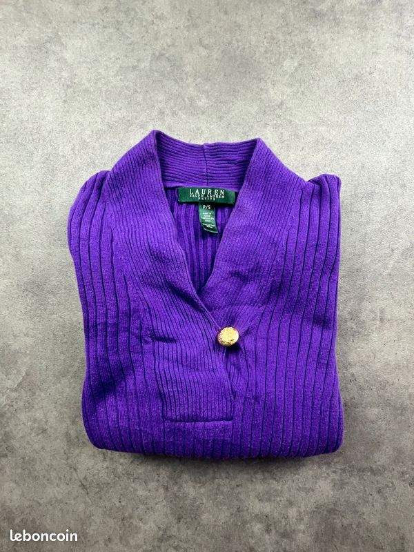 Haut Côtelé Violet Chico's Avec Lettrage Japonais, Taille 2, Boutonné - Occasion Très Bon état