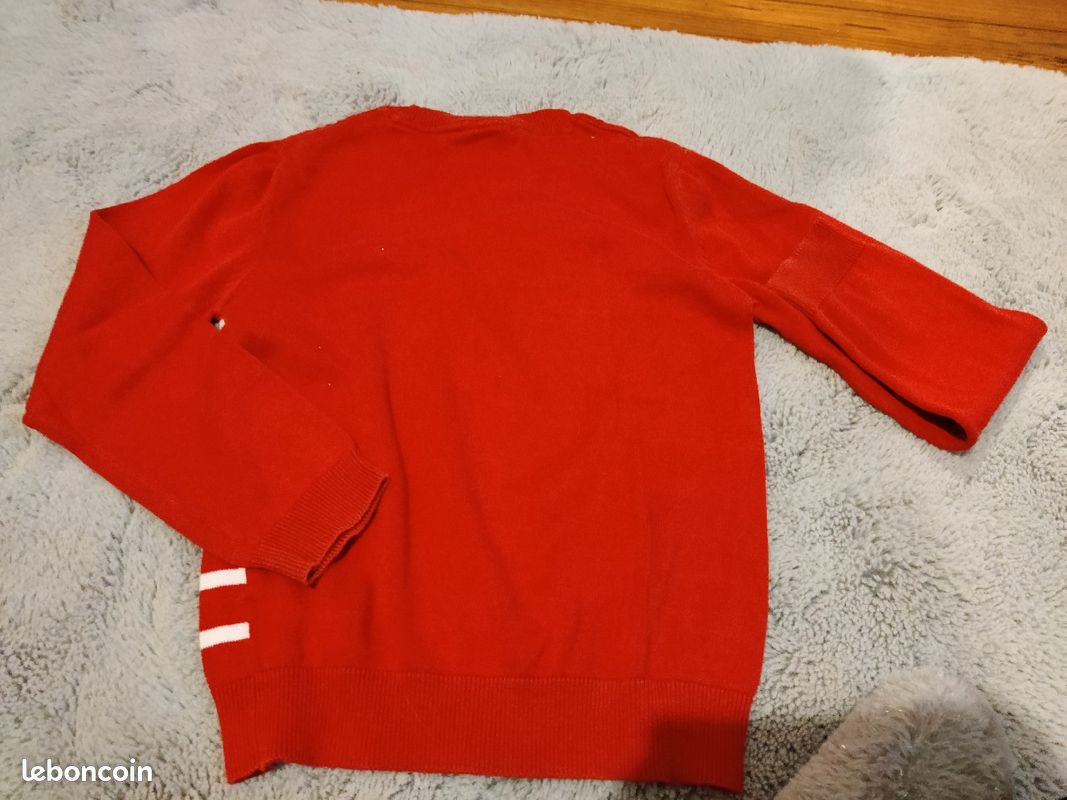 Pull coton rouge et blanc (image 2)