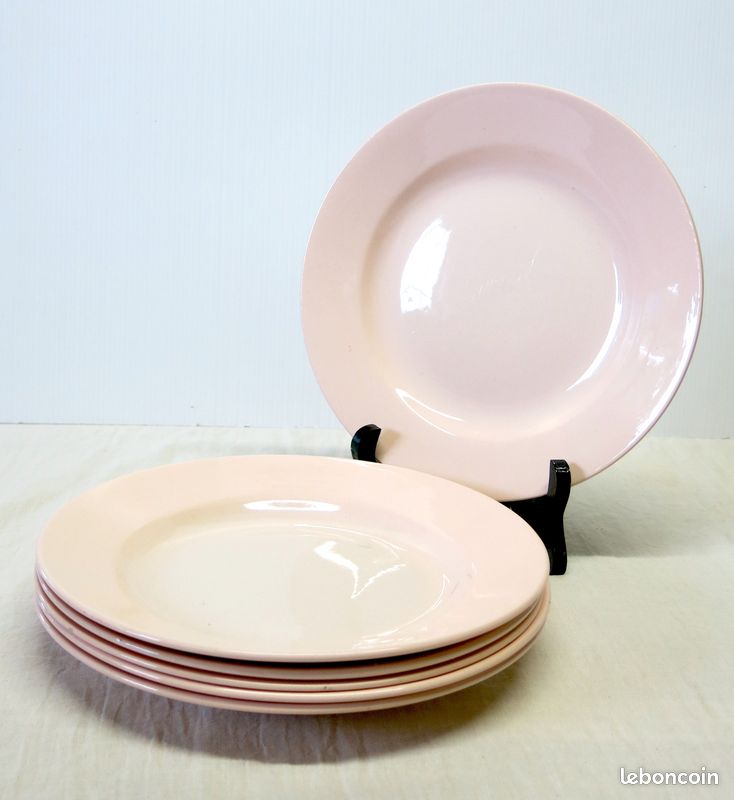 Lot De 6 Assiettes à Dessert Anciennes St Amand - Porcelaine Rose - Très Bon état