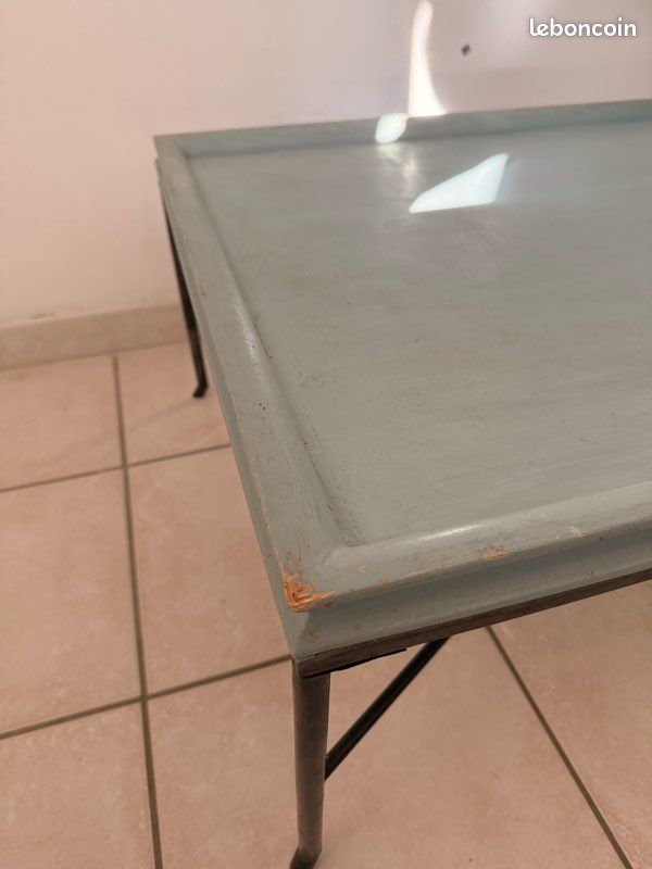 Table basse vintage Indus - Bois massif & Pieds métal "épingle" (image 5)