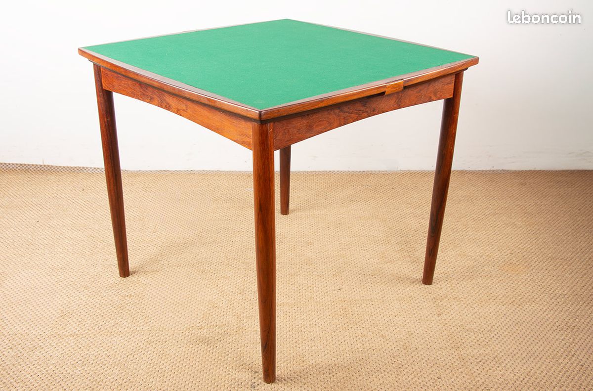 Table Danoise extensible et réversible pour jeux ou repas en palissandre et feutrine par Carlo Jensen pour Hundevad & Co 1960 (image 3)