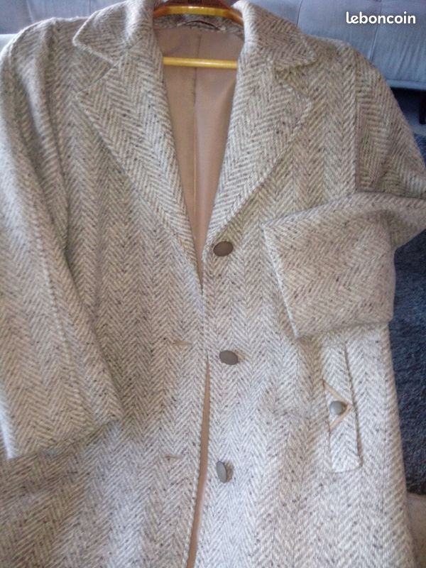 Manteau motif chevron beige, vintage T 40/42 (image 3)