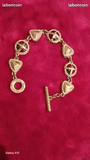 Bracelet Jacques Esterel Paris - Ornement Doré Avec Pompons Et Perles Blanches, Occasion