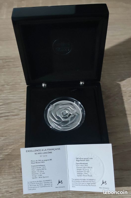 Pièce 20 EUROS Argent BE "90 ans Maison Lancôme" (image 7)