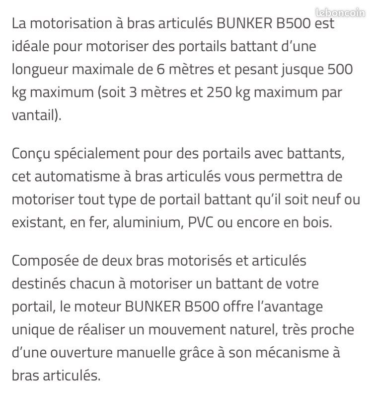 Motorisation portail battant BUNKER B500 neuf (image 3)