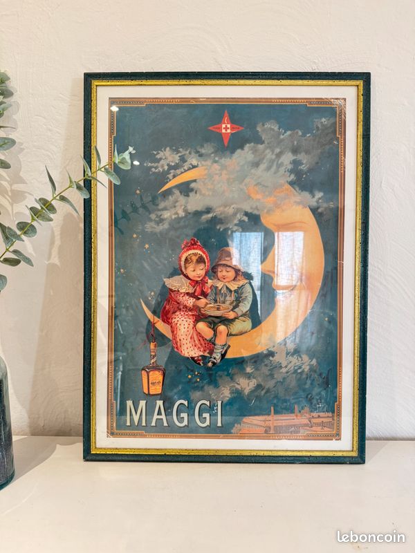 Plaque Métal Publicitaire Bombée MAGGI LUNE - 30x40 Cm - Neuve