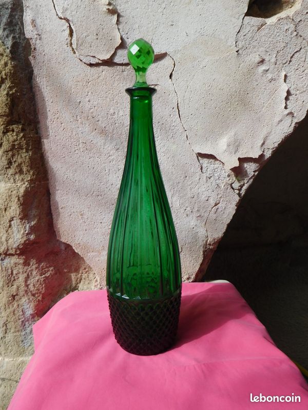 Ancienne Bouteille En Verre Vert 1,5 L - Modèle Déposé - Déco Vintage