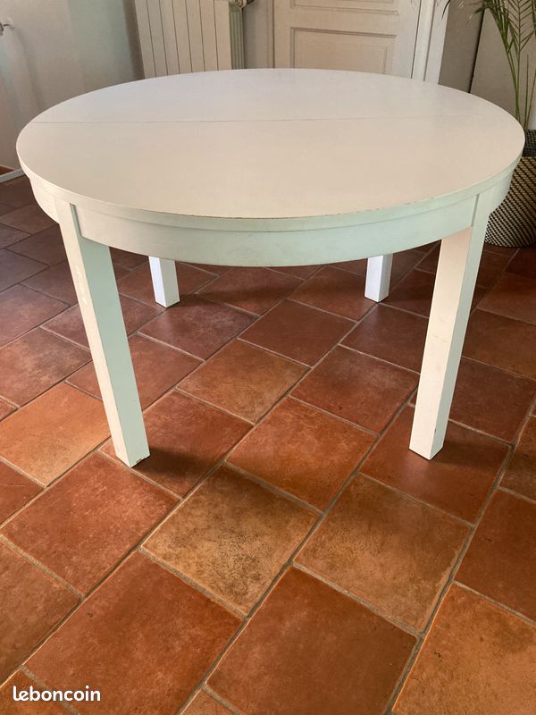 Table bois blanc ronde 115cm (165cm avec rallonge) (image 1)