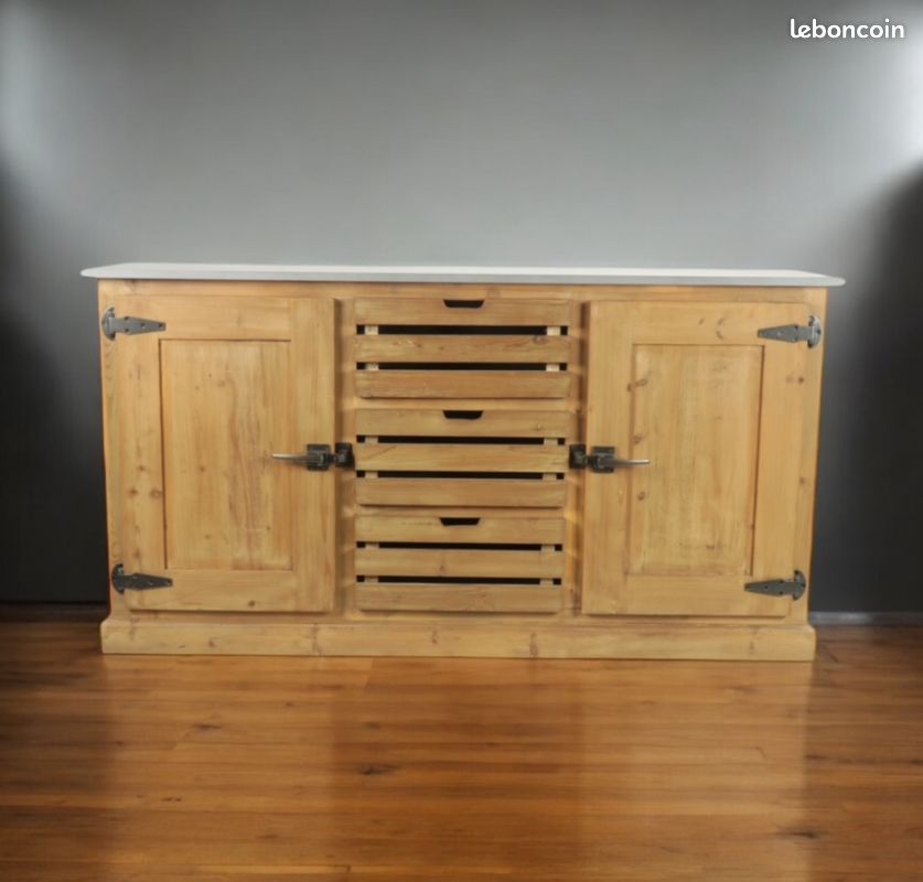 Buffet d'atelier en bois naturel dessus Métal - Livraison OFFERTE (image 1)