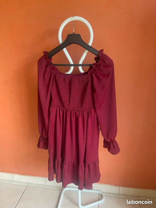 ✨ Robe bordeaux, manches bouffantes, bustier smock ✨ (image 2)