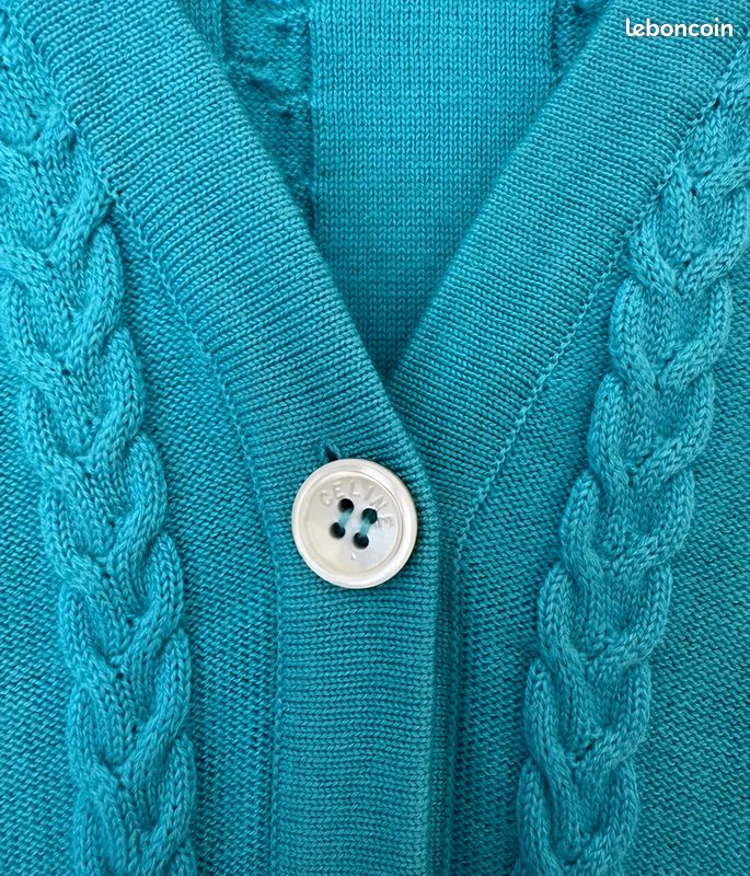Cardigan Céline Vintage Turquoise En Coton Brodé - Taille M | Boutons Triomphes