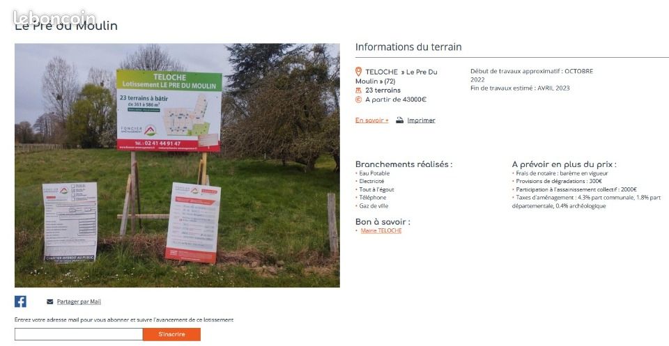 Terrain 371 m² Teloche · à Teloché · 44 000 €