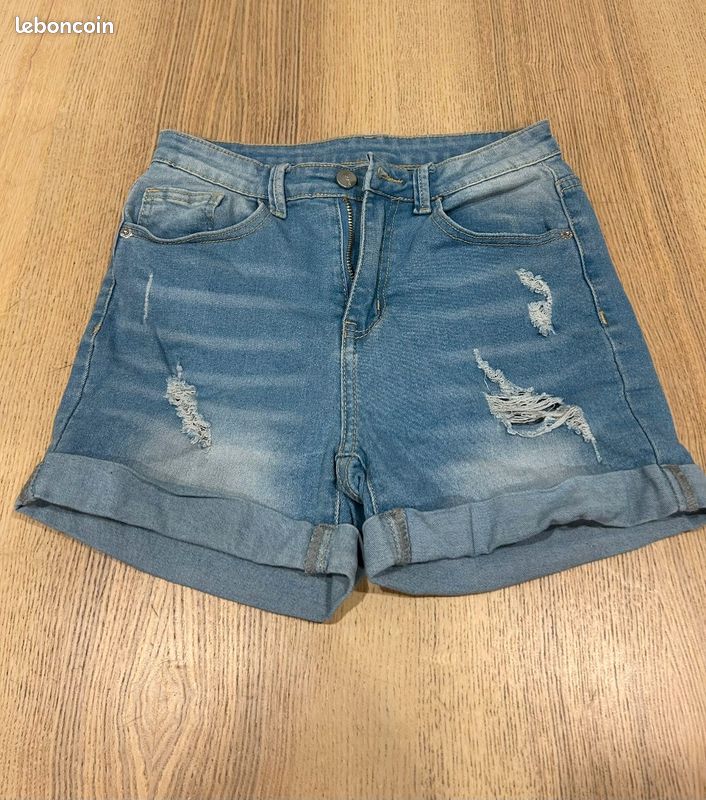 Short en jean bleu ciel effet déchiré taille s shein (image 1)