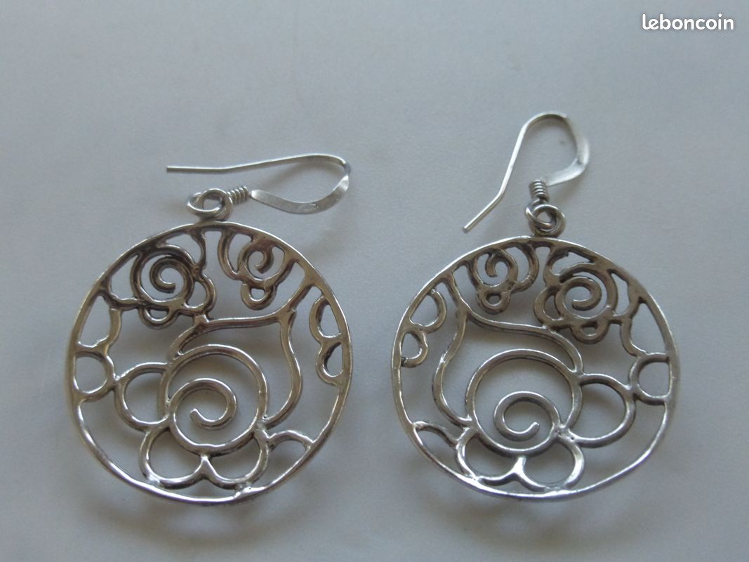 Boucles d'oreilles pendantes argent massif 925 poinçon 4,30gr h. 4cms, ambre Baltic 2,90gr h.3cm tbé (image 3)