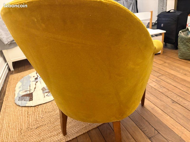 Fauteuil vintage velours jaune moutarde – style années 50/60 (image 8)