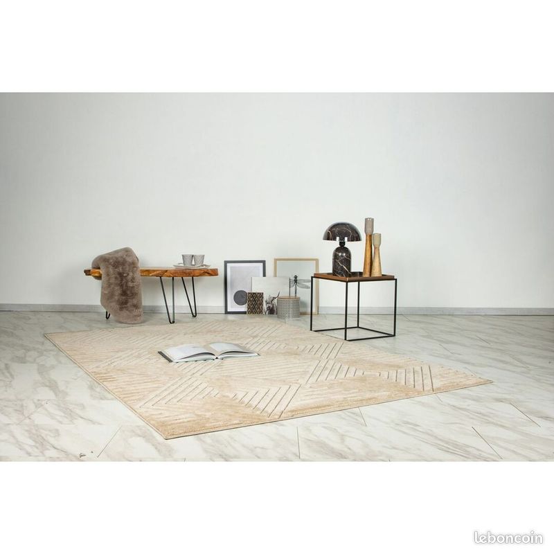 Tapis extérieur et intérieur 3D moderne graphique Bianca Beige 120x170 (image 2)
