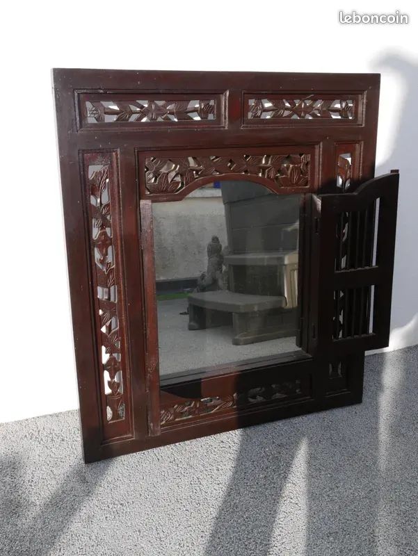 Cadre miroir a volet ou a fenêtre indonesien TBE (image 1)