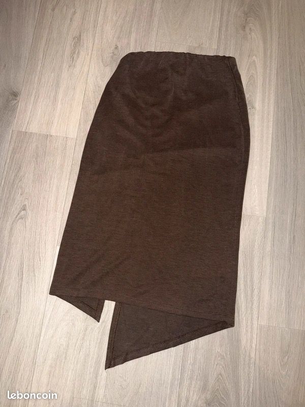 Jupe midi marron drapée asymétrique Naf Naf – taille XS (image 6)