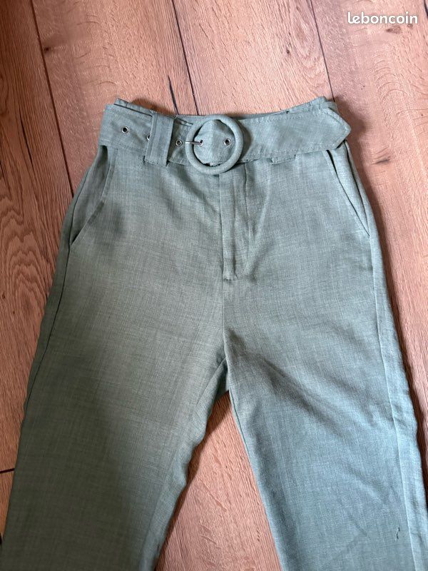 Pantalon taille haute coupe droite vert taille XS/34 (image 2)