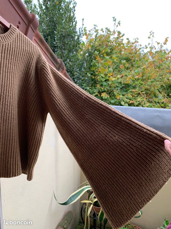 Pull VINTAGE court dessus 🔝 du nombril beige de Zara taille L (image 10)