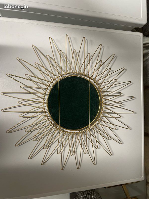 Rare grand Miroir Sorcière Vintage 1950 en laiton doré (image 13)