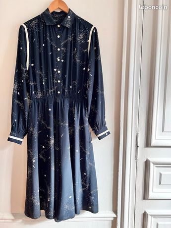 Jupe Vintage Années 70 - Bleue, Taille S, Coupe Une Ligne Légère, Avec Ceinture Assortie