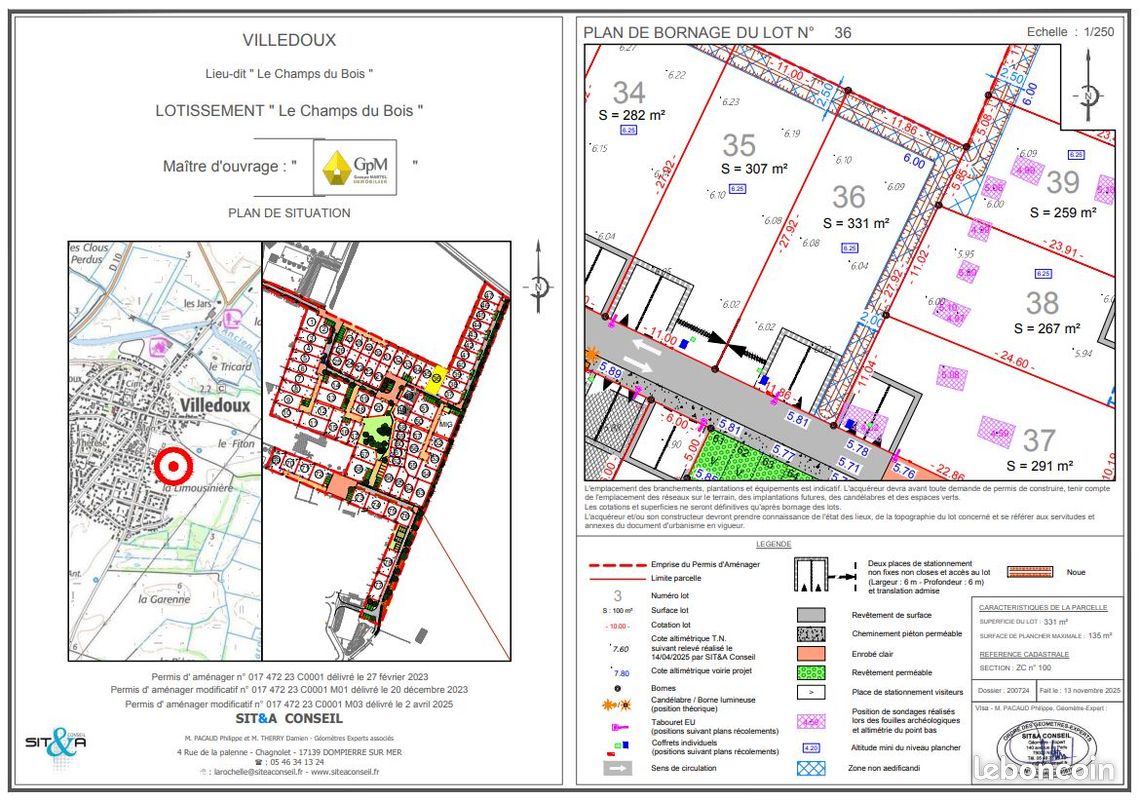 Terrain viabilisé 275 m² – Villedoux (17230) · 79 600 €