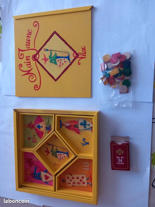 Jeu De Nain Jaune Ancien - Édition AW XIXe Avec Jetons Os Et Cartes