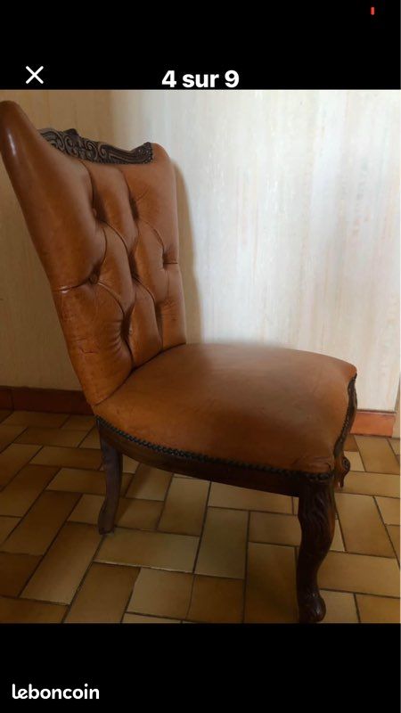 Très belle chaise crapaud couleur fauve, cuir et bois, superbe (image 3)