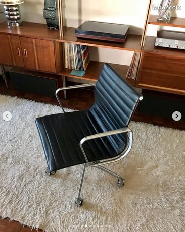 Chaise de Bureau Cuir Noir Livio Style Eames Alu Poli