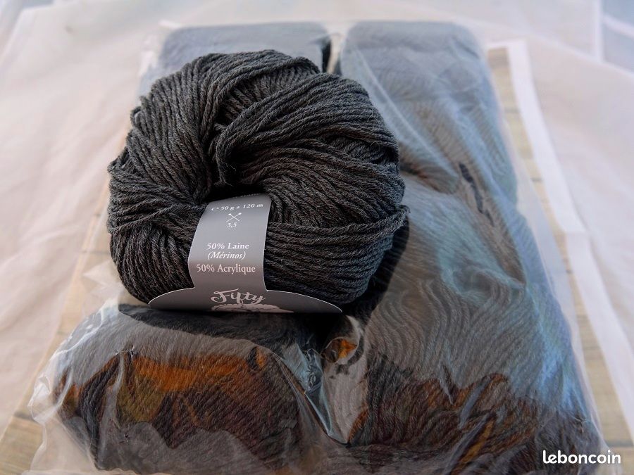 Lot De 10 Pelotes Laine Mérinos Gris Anthracite - 50% Mérinos, Aiguilles 3/3.5, Fait En France