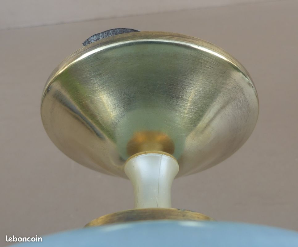 Lampe verre de Clichy bleu & boule blanche de bureau vintage luminaire ancien (image 16)