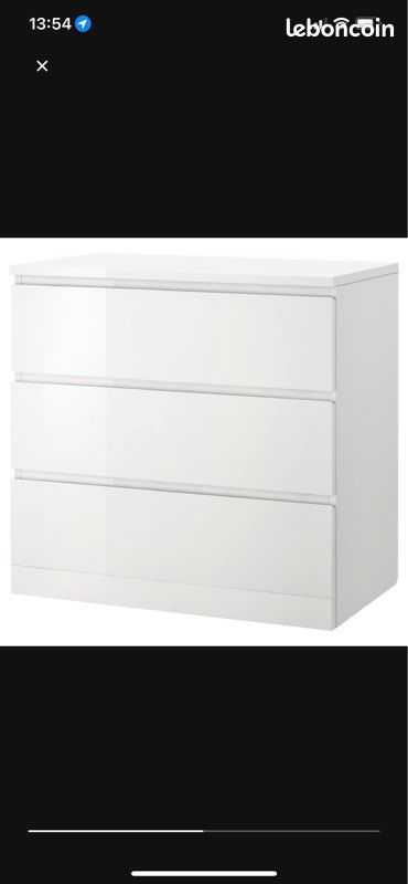 Commode IKEA blanc braillant MALM 3 tiroirs 80x78 cm (image 1)