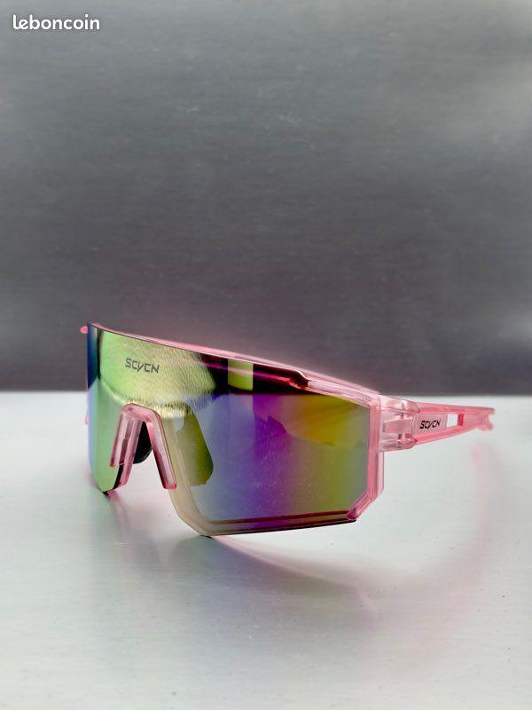 Lunettes de soleil rose néon verres miroir arc-en-ciel (image 4)