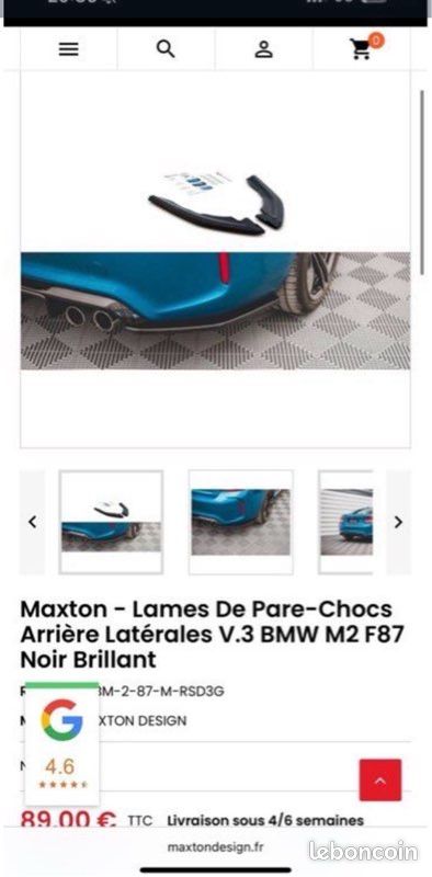 Lames Pare-chocs Maxton Design Pour BMW M4 F82 – Version 2 – Noir Brillant – Neuf En Boîte