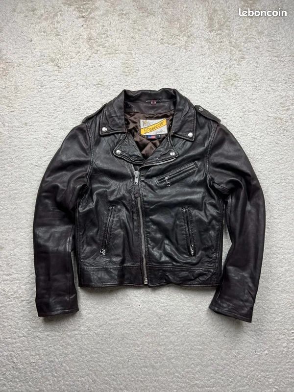 Blouson moto / Perfecto Schott récent cuir d'agneau marron foncé - M femme (image 1)