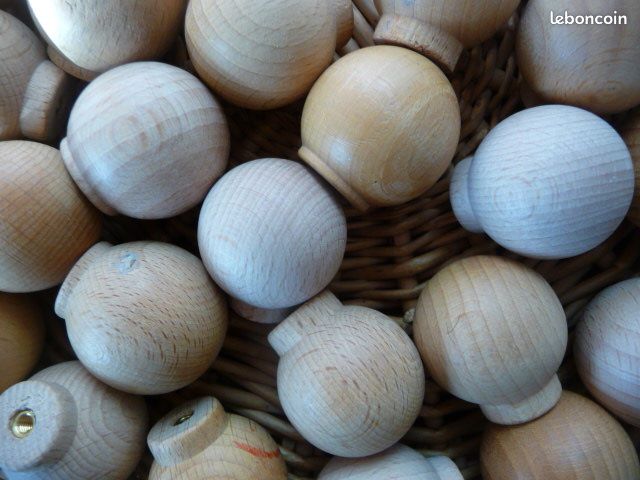 Poignée bouton bois blanc forme boule (image 2)