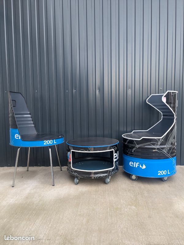 Ensemble Sièges + Table basse / Fut métal ELF compétition noir et bleu / Sport Mécanique (image 2)