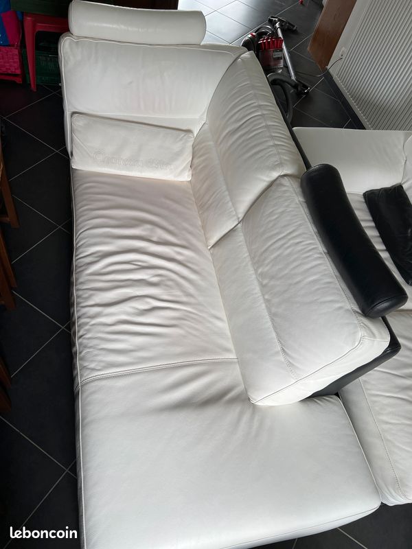 Grand Canapé En Cuir Gris Château D'Ax 350cm - Reconditionné, Plus De 6 Places