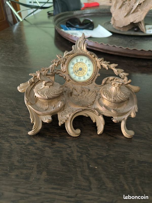 Encrier double bronze avec Pendulette 19em (image 1)