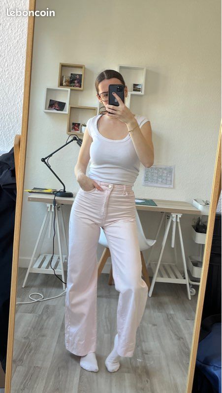 Pantalon Jean Rose Zara Pantalon Jean Rose Bershka Taille XS Wide