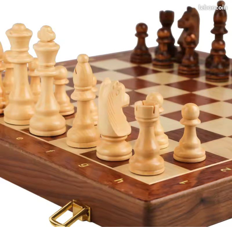 Jeu D'Échecs Magnétique 3 En 1 – Bois Premium 39 Cm, Pliable, Rangement Pièces, Dames & Backgammon – Cadeau Voyage Familial